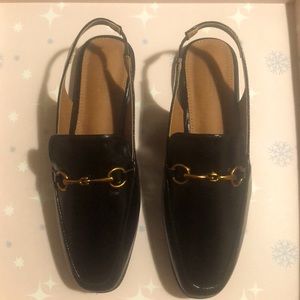 Metal Detail Square Toe Slingback Flats